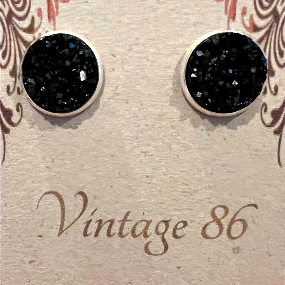 Black Druzy earrings- 12mm